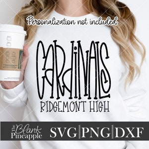 Cardinals mascot svg cut file. Team name svg, dxf, and png. Team name shirt design. Sports shirt design. The Blank Pineapple