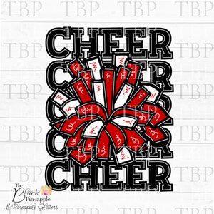 Cheer Design PNG, Cheer Pom Poms in Black and Red PNG Cheer sublimation design, cheerleading design