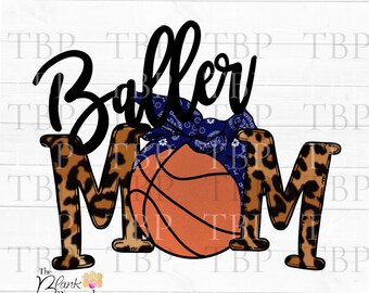 Basketball Baller Mom Leopard and Navy PNG 300dpi Clipart Sublimation Download Design