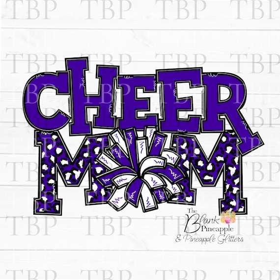 Cheer Mom Purple with Pom Poms PNG 300dpi Clipart Sublimation Download Design