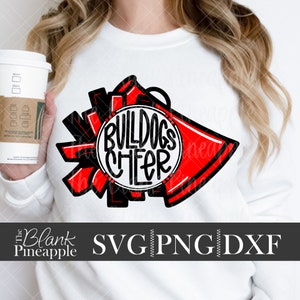Cheer SVG Cut File, Bulldogs Cheer SVG, Dxf, and png, Bulldogs Mascot shirt design. Cheerleading Team name design. Hand Lettered