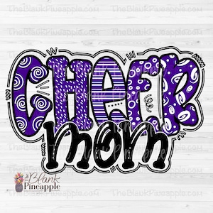 Cheer Design PNG, Doodle Cheer Mom in Purple PNG, Cheer Mom sublimation design, Cheer mom shirt design PNG, 300dpi