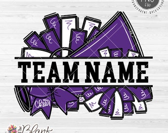 Cheer-ontwerp png, voeg je eigen naam toe Cheer-megafoon en pompons in paars png, cheer-sublimatie-png, cheerleadingontwerp