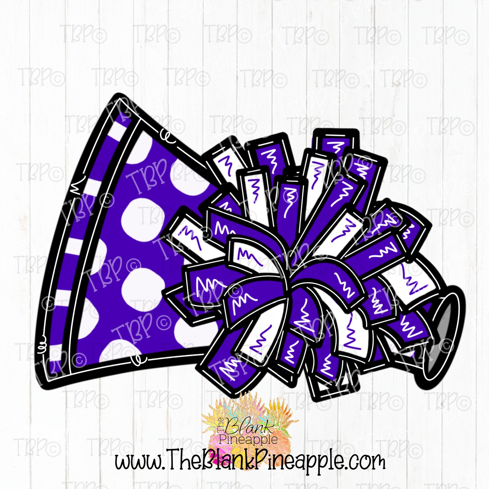 Cheer Design PNG, Cheerleading Pom Pom and Megaphone White and Purple