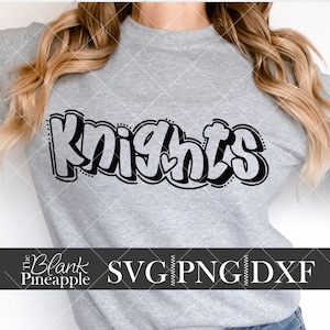 Knights SVG Cut File, Knights Mascot SVG, Dxf, and png Digital Download, Mascot name shirt design. Team name design. Hand Lettered
