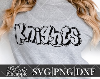 Knights SVG Cut File, Knights Mascot SVG, Dxf, and png Digital Download, Mascot name shirt design. Team name design. Hand Lettered