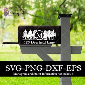 Fichier de coupe SVG de boîte aux lettres, fichier de coupe de boîte aux lettres monogramme cerf Png, Svg, Eps et Dxf, fichier de coupe pour décoration de boîte aux lettres, conception de boîte aux lettres monogramme cerf