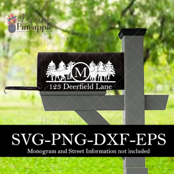 Mailbox SVG Cut File, Deer Monogram Mailbox Cut File Png, Svg, Eps, & Dxf, Cut file for Mailbox Decoration, Deer Monogram Mailbox Design