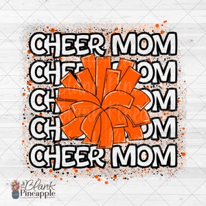 Cheer Design PNG, Cheer Mom Outline Pom Pom in Orange PNG, Cheerleading sublimation PNG, Cheer Mom sublimation design, Orange cheer png
