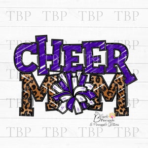 Diseño de porristas PNG, Chalky Cheer Mom Leopard y Purple PNG Sublimación Descargar Diseño Diseño de camiseta de porristas Diseño de porristas