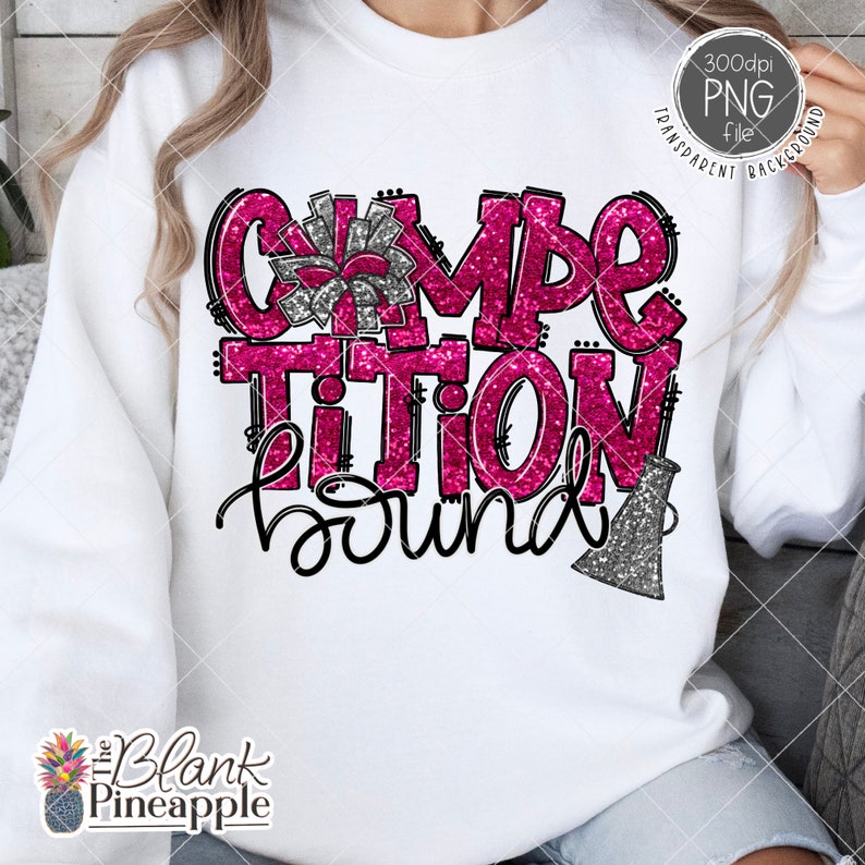 Comp. Cheer Pink Design Cheer Design PNG, Glitter Competition Bound in Pink PNG 300dpi, Cheer ...