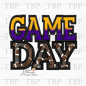 Football Design PNG, Football Game Day in Purple and Yellow Gold, Football sublimation design, Football shirt Design, Football Game Day PNG