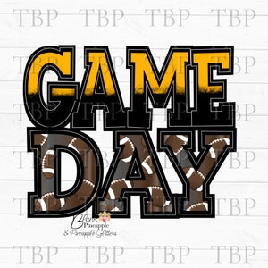 Football Design PNG, Football Game Day in Black and Yellow Gold, Football sublimation design, Football shirt Design, Football Game Day PNG
