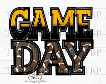 Football Design PNG, Football Game Day in Black and Yellow Gold, Football sublimation design, Football shirt Design, Football Game Day PNG