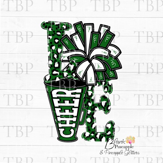 Cheer Design PNG LOVE Cheer Pom Pom in Dark Green Leopard - Etsy