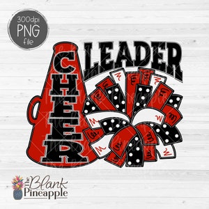 Cheer Design PNG, Cheerleader Pom Pom and Megaphone PNG design in Red, Cheer Sublimation PNG, Cheerleading shirt design