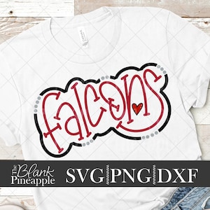 Falcons SVG Cut File, Falcons Mascot SVG, Dxf, and png Digital Download, Mascot name shirt design. Team name design. Hand Lettered