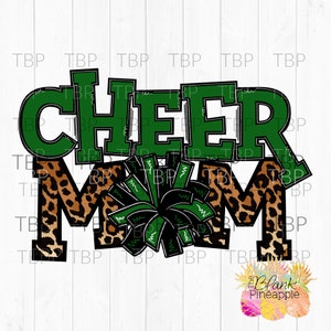 Cheer Design PNG, Cheer Mom Leopard and Dark Green PNG 300dpi Clipart Sublimation Download Design