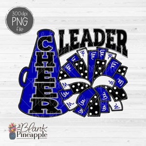 Cheer Design PNG, Cheerleader Pom Pom and Megaphone PNG design in Blue, Cheer Sublimation PNG, Cheerleading shirt design