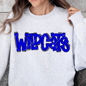 Wildcats SVG Cut File, Wildcats Mascot SVG, Dxf, and png Digital Download, Mascot name shirt design. Team name design. Hand Lettered