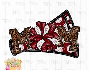 Cheer Design PNG, Cheer Mom Megaphone and Pom Poms in Leopard and Dark Red PNG, Cheerleading design, Cheer sublimation design png