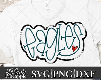 Eagles gesneden SVG-bestand, Eagles mascotte SVG, DXF en png digitale download, mascotte naam shirtontwerp. Ontwerp teamnaam. Met de hand beletterd