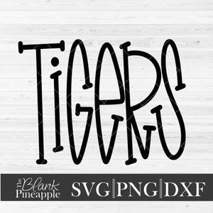 Tigers mascot svg cut file. Team name svg, dxf, and png. Team name shirt design. Sports shirt design. The Blank Pineapple