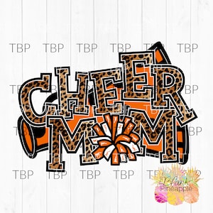 Cheer Design Cheer Mom Leopard with Orange PNG 300dpi Clipart Sublimation Download Design