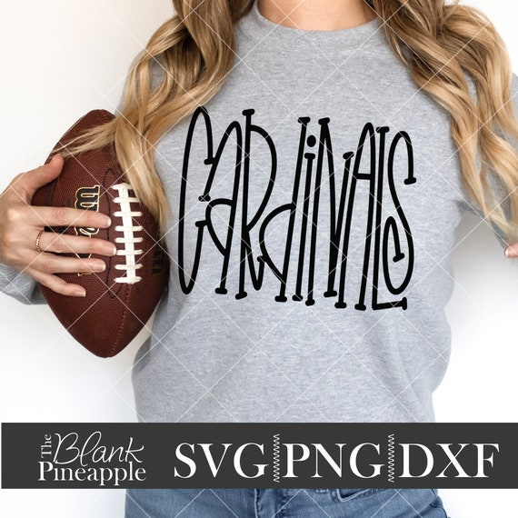 Cardinals SVG Cut File, Cardinals Mascot SVG, Dxf, and png Digital Download, Mascot name shirt design. Team name design. Hand Lettered