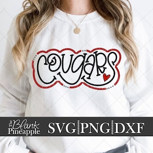 Cougars SVG Cut File, Cougars Mascot SVG, Dxf, and png Digital Download, Mascot name shirt design. Team name design. Hand Lettered