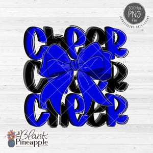 Cheer Design PNG, Cheer with Bow in Blue and Black PNG, Cheer Sublimation Png, Cheerleading Bow Png, 300dpi RGB