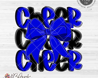 Cheer Design PNG, Cheer with Bow in Blue and Black PNG, Cheer Sublimation Png, Cheerleading Bow Png, 300dpi RGB