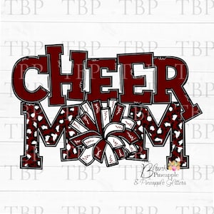 Cheer Design PNG, Cheer Mom Dark Red Leopard with Pom Pom PNG 300dpi Clipart Sublimation Download Design