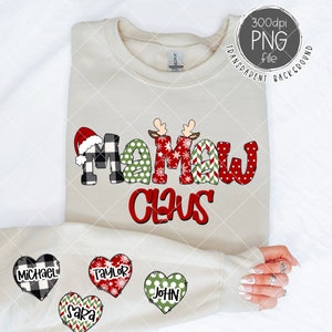 MaMaw Christmas PNG, MaMaw Claus with Hearts for sleeve PNG, Christmas shirt design, Christmas Sublimation Design PNG