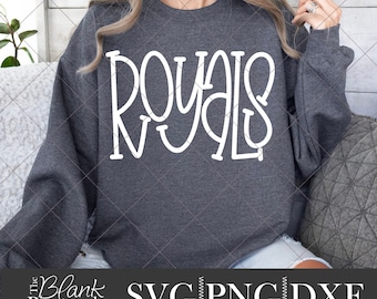 Royals SVG Cut File, Royals Mascot SVG, Dxf, and png Digital Download, Mascot name shirt design. Team name design. Hand Lettered