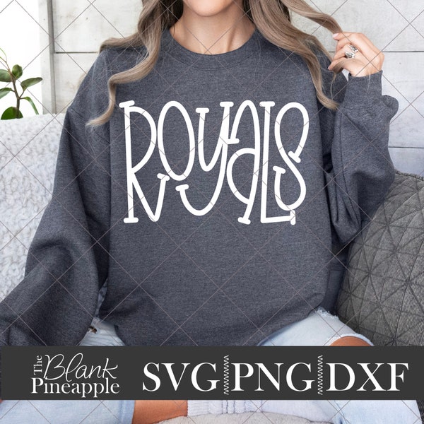 Royals SVG Cut File, Royals Mascot SVG, Dxf, and png Digital Download, Mascot name shirt design. Team name design. Hand Lettered