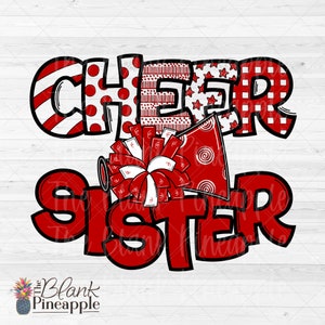 Cheer Design PNG, Cheer Sister in Red with Transparent Text PNG, Cheerleading design, Cheer sublimation design, Cheerleading Png