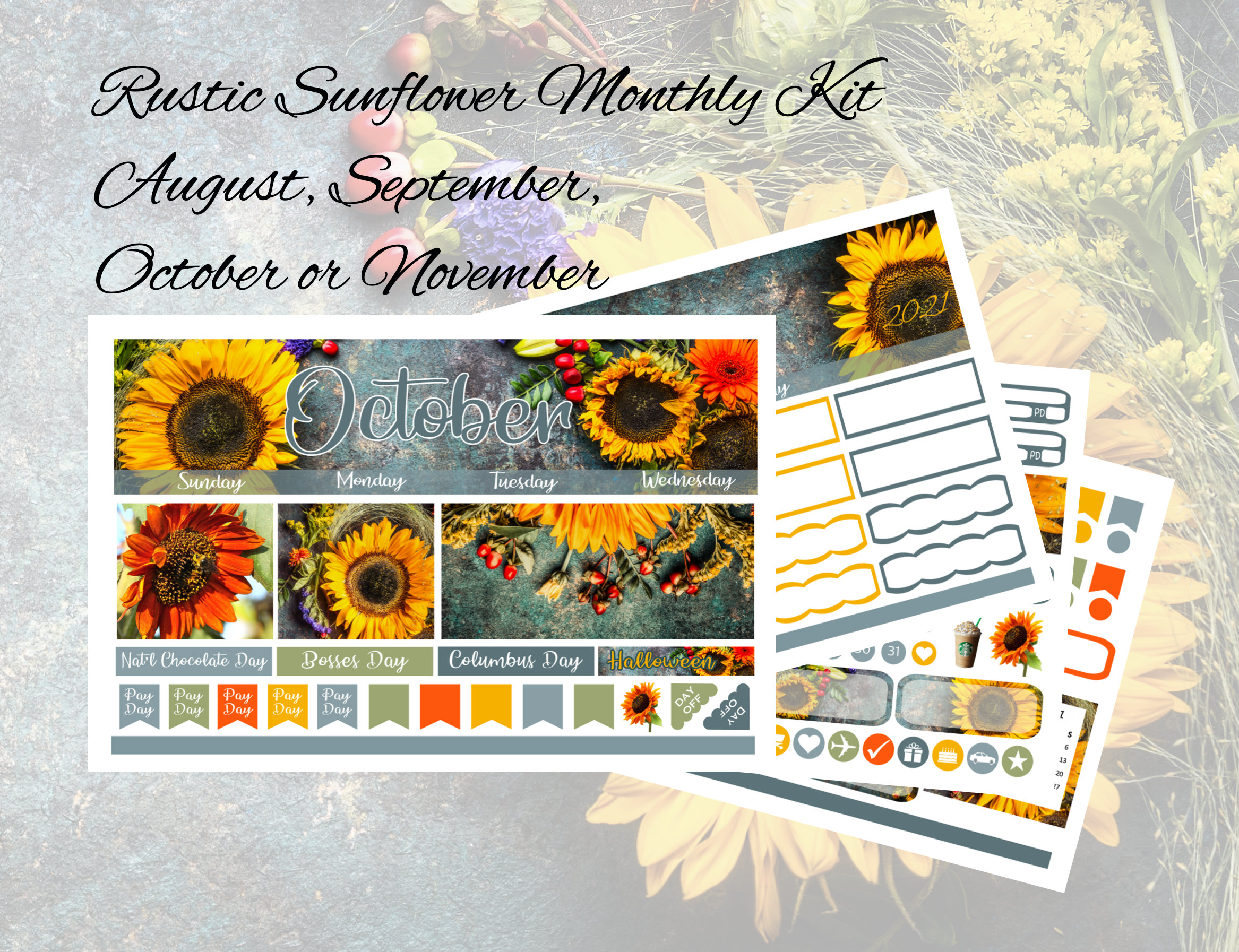 NEW Vintage Sunflower August, September, October or November Monthly …