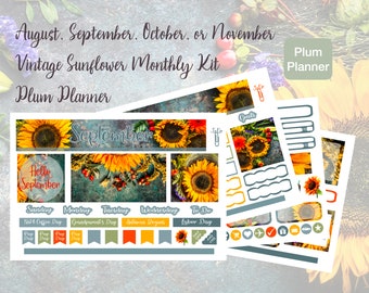 2024 Vintage Sunflower August, September, October or November Monthly Kit Plum Planner