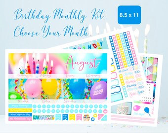 NEW 8.5x11 Happy Birthday CHOOSE Your Month, Monthly Kit Erin Condren or Classic Happy Planner!