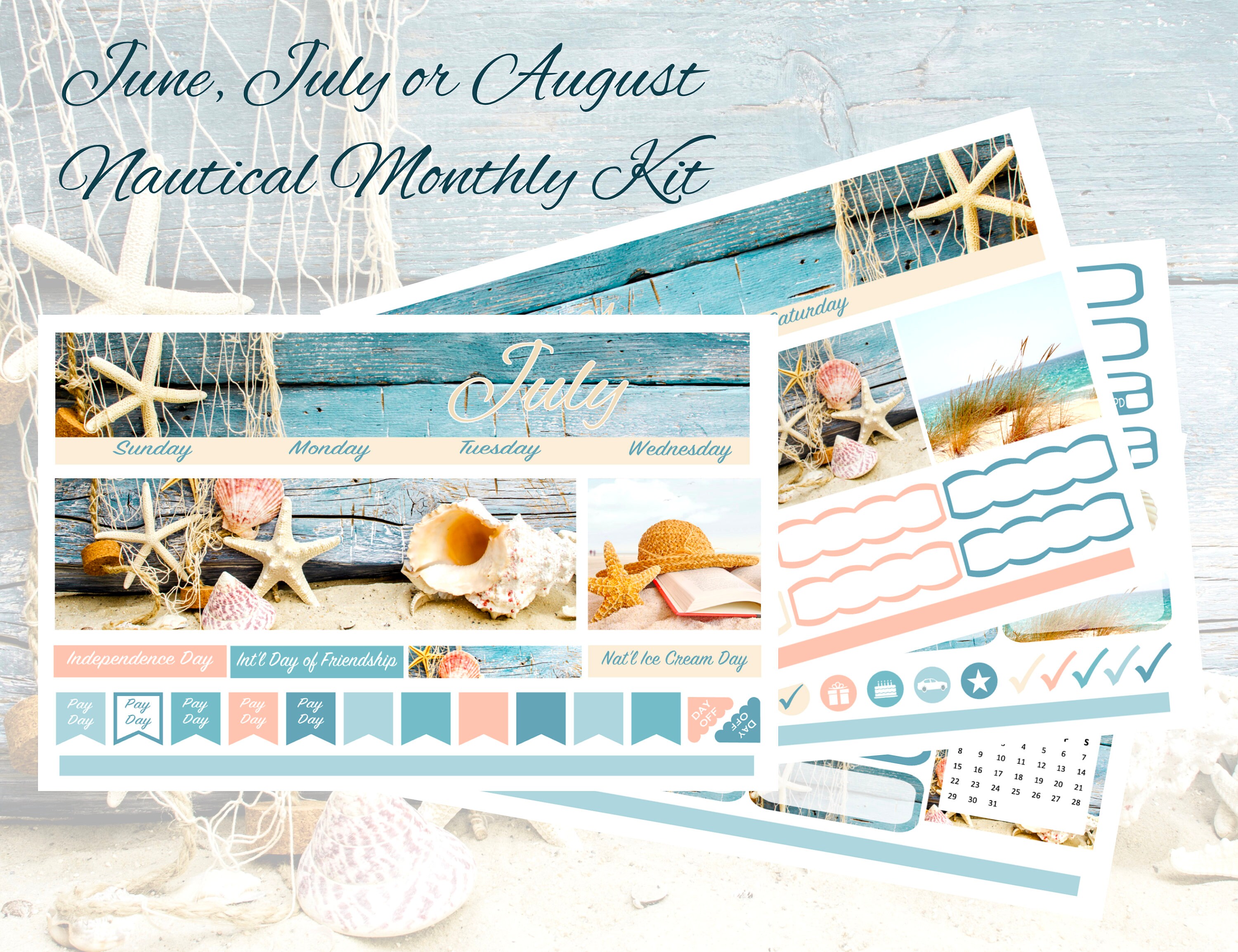 2026 June, July or August Nautical Monthly Kit Erin Condren and Classic ...