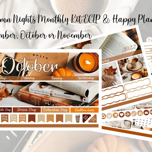 2024 Autumn Nights September, October or November Monthly Kit Erin Condren & Happy Planner