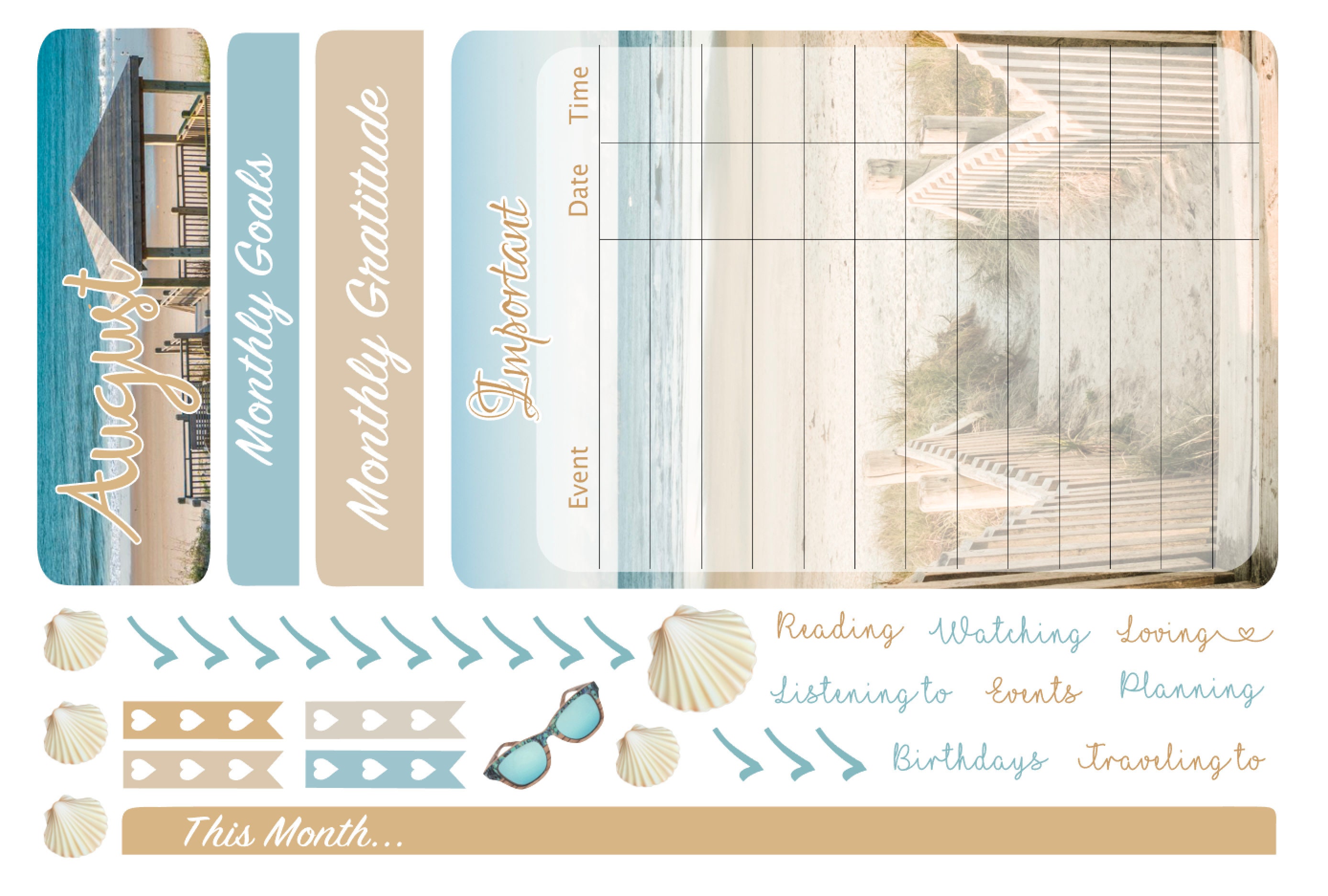 2026 Beach Monthly Kit June, July or August Erin Condren & Classic ...