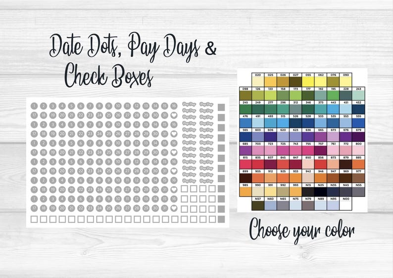 Date Dots, Pay Days & Check Box Stickers - Choose Your COLOR - Etsy