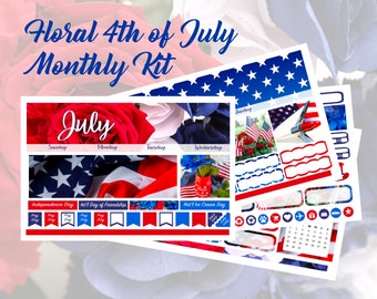 NEW 2024 Floral July 4th Independence Day Monthly Kit Erin Condren and Classic Happy Planner!