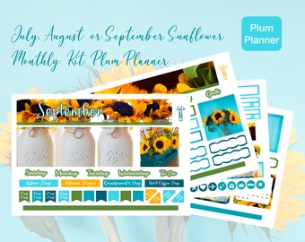 2024 July, August or September Sunflower Photograph Plum Planner Monthly Kit