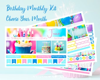 Happy Birthday CHOOSE Your Month, Monthlly Kit Erin Condren or Classic Happy Planner!