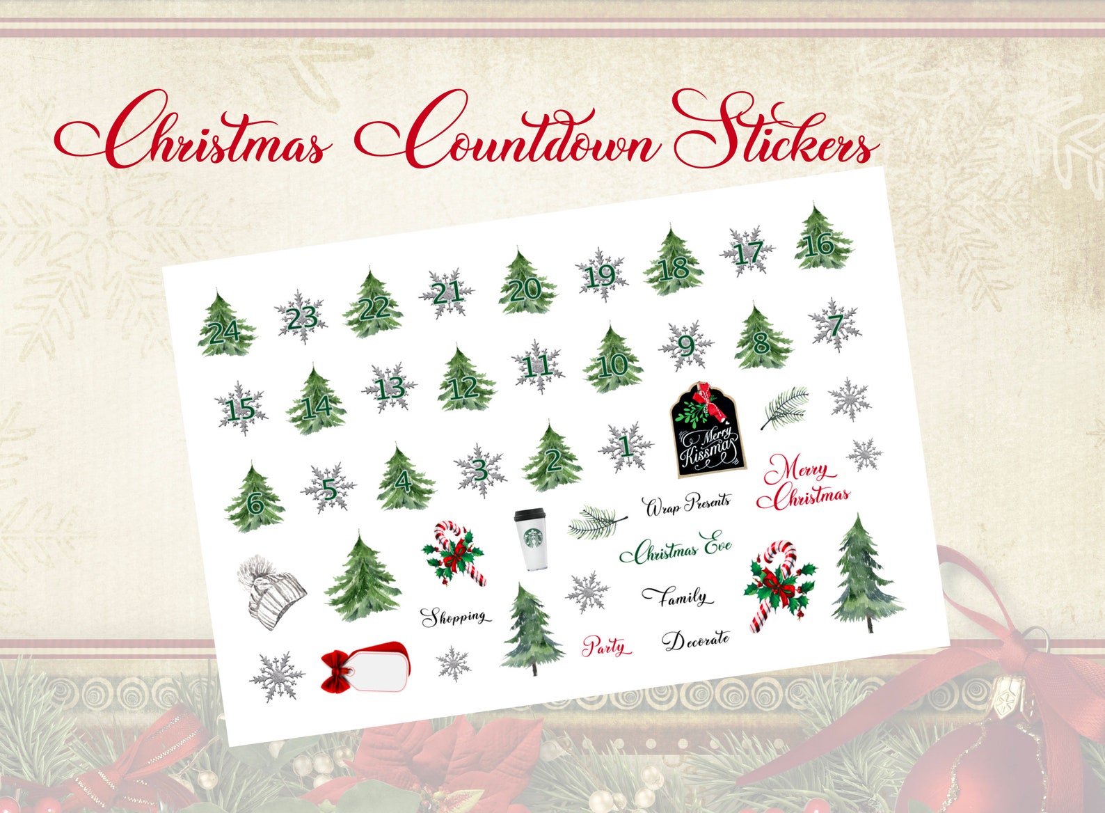 Countdown Stickers Samples NEW!! Christmas Countdown Stickers - Etsy