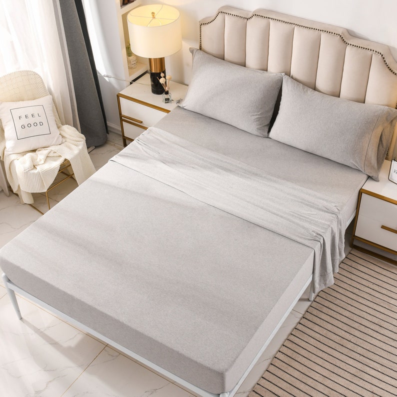 PURE ERA Jersey Knit 4pc Bed Sheet Set Gray 100 TShirt Etsy