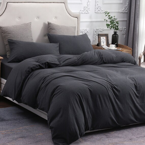 Pure Era Solid Charcoal Black Luxurious Duvet Cover Comforter Etsy